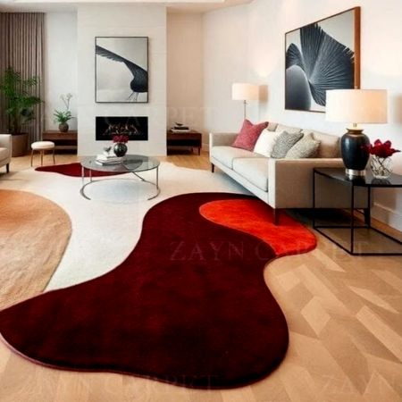 Handcrafted Abstract Red Statement Living Room Rug